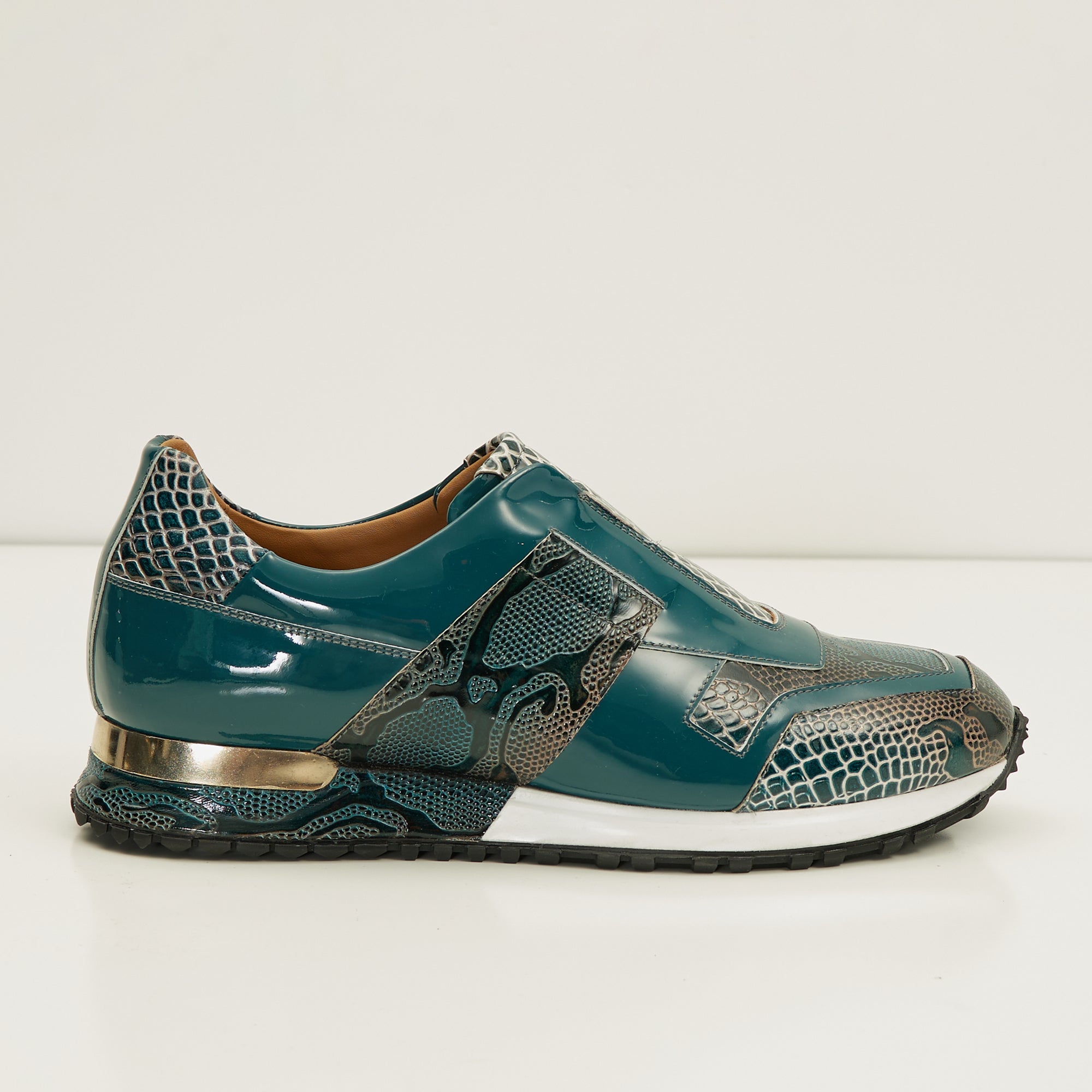 Leather Embossed Snakeskin Sneakers - Green Beige - Ron Tomson