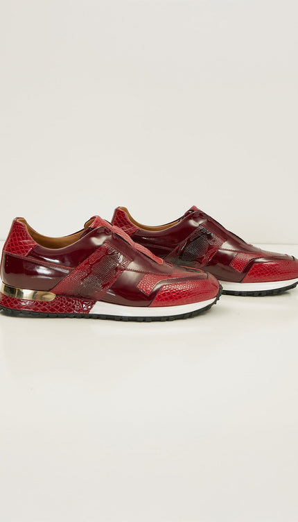 Leather Embossed Snakeskin Sneakers - Red Black - Ron Tomson