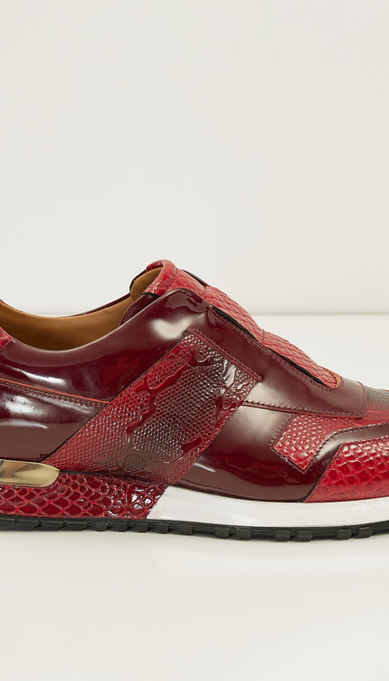 Leather Embossed Snakeskin Sneakers - Red Black - Ron Tomson