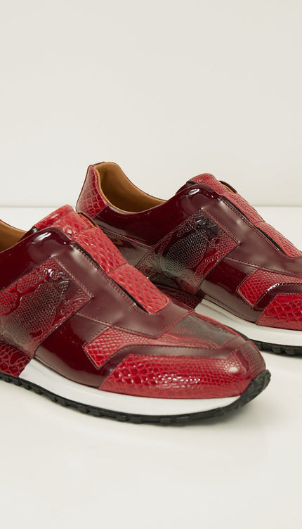 Leather Embossed Snakeskin Sneakers - Red Black - Ron Tomson