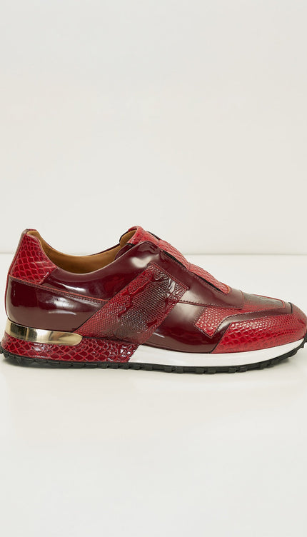 Leather Embossed Snakeskin Sneakers - Red Black - Ron Tomson