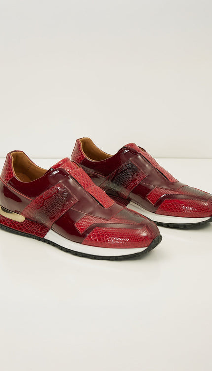 Leather Embossed Snakeskin Sneakers - Red Black - Ron Tomson