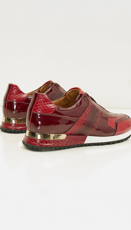 Leather Embossed Snakeskin Sneakers - Red Black - Ron Tomson