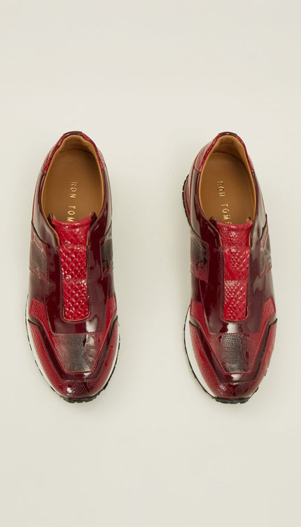 Leather Embossed Snakeskin Sneakers - Red Black - Ron Tomson