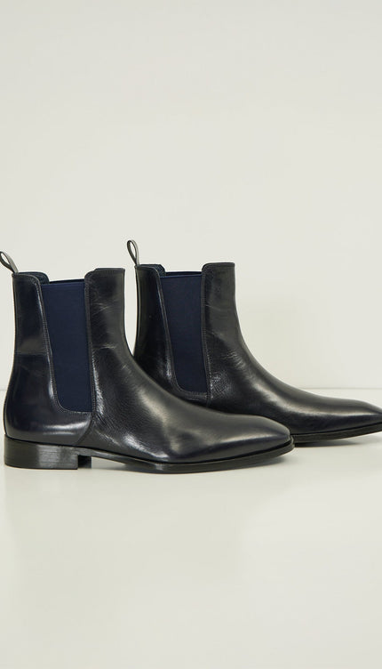 Leather Essential Chelsea Boot - Navy Buffalo - Ron Tomson