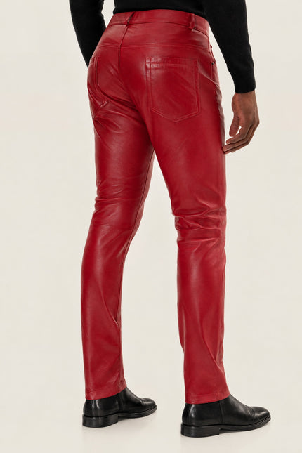 Men's Lambskin Leather Pants - Red | Ron Tomson, image 3 of 5