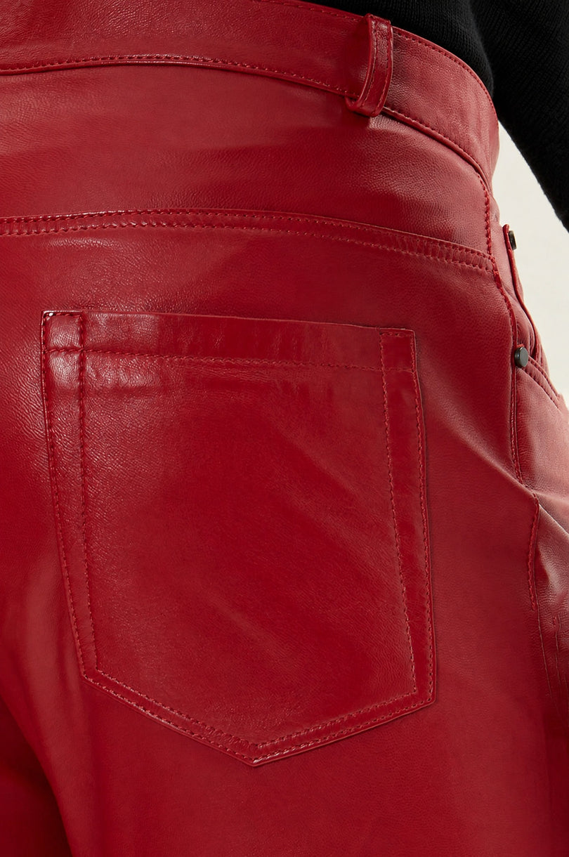 Men's Lambskin Leather Pants - Red | Ron Tomson