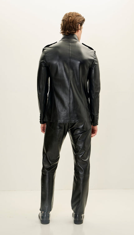 Leather Safari Jacket - Black - Ron Tomson