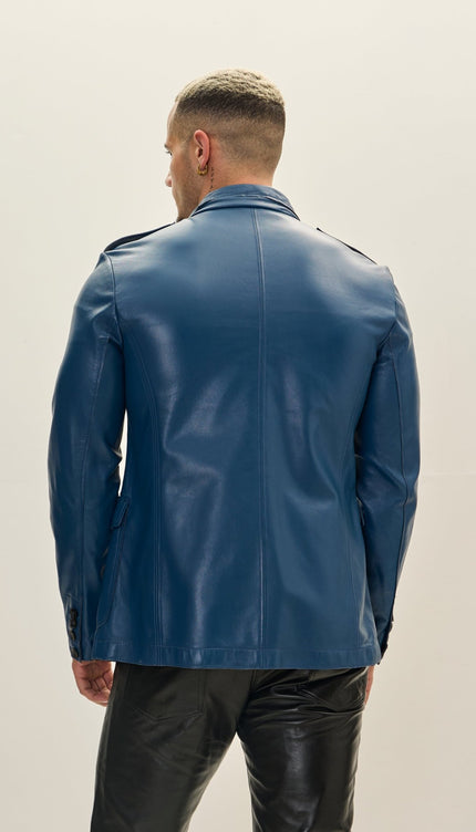 Leather Safari Jacket - Blue - Ron Tomson