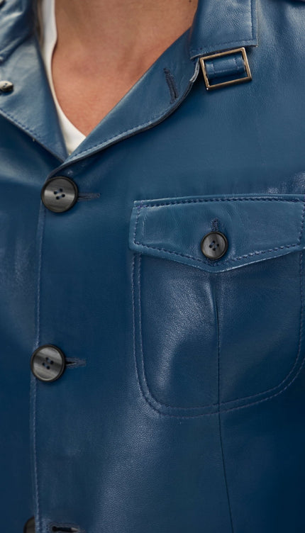 Leather Safari Jacket - Blue - Ron Tomson
