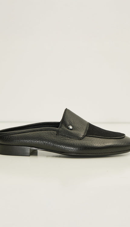 Leather Suede Mules - Black - Ron Tomson