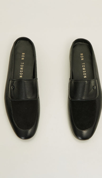 Leather Suede Mules - Black - Ron Tomson