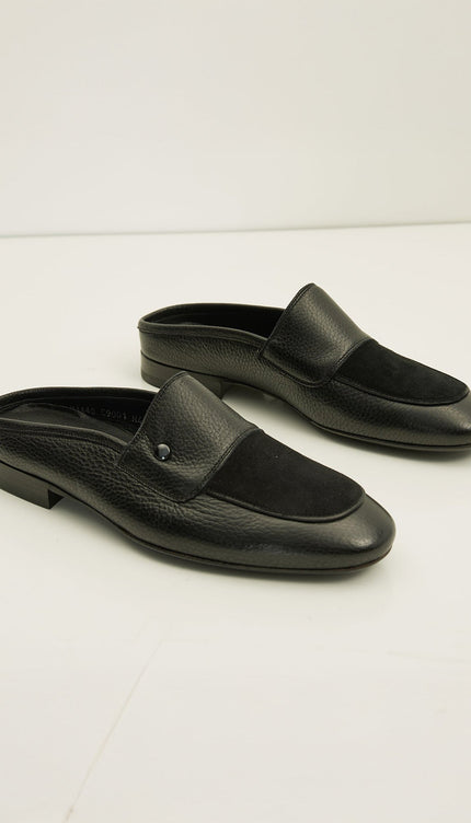 Leather Suede Mules - Black - Ron Tomson