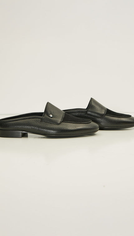 Leather Suede Mules - Black - Ron Tomson