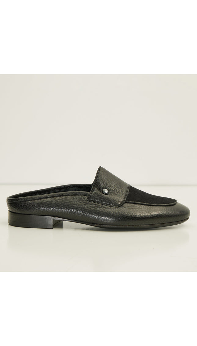 Leather Suede Slipper Shoe C-X-Black - Ron Tomson