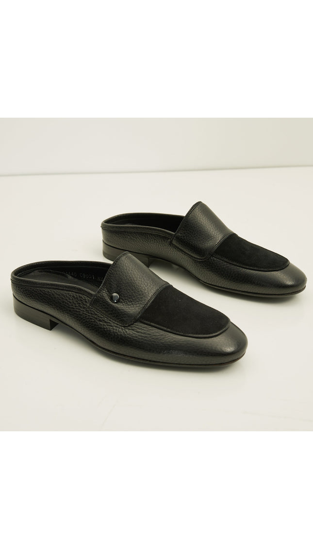 Leather Suede Slipper Shoe C-X-Black - Ron Tomson