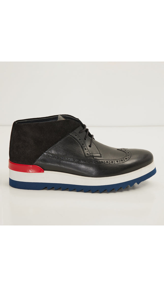 Leather Wingtip Sneaker Boots - Black White - Ron Tomson