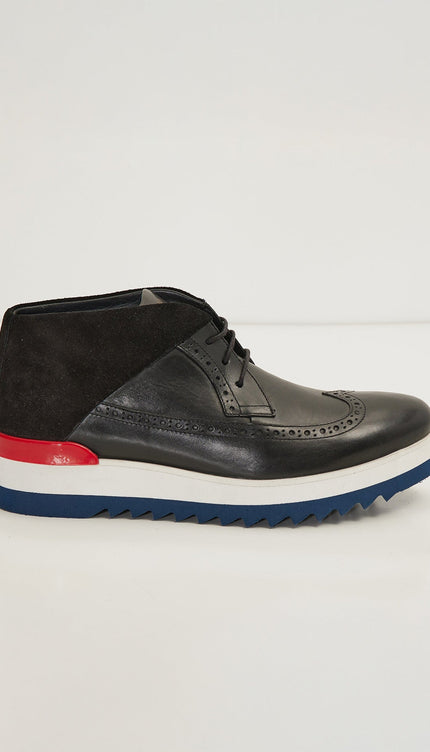 Leather Wingtip Sneaker Boots - Black White - Ron Tomson