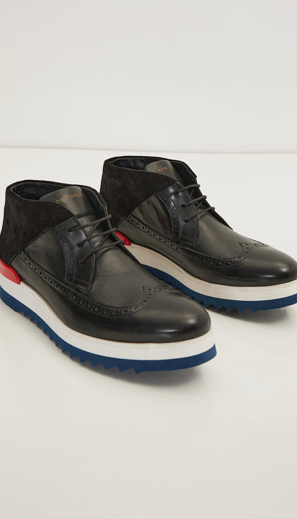 Leather Wingtip Sneaker Boots - Black White - Ron Tomson