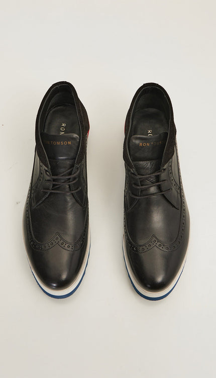 Leather Wingtip Sneaker Boots - Black White - Ron Tomson