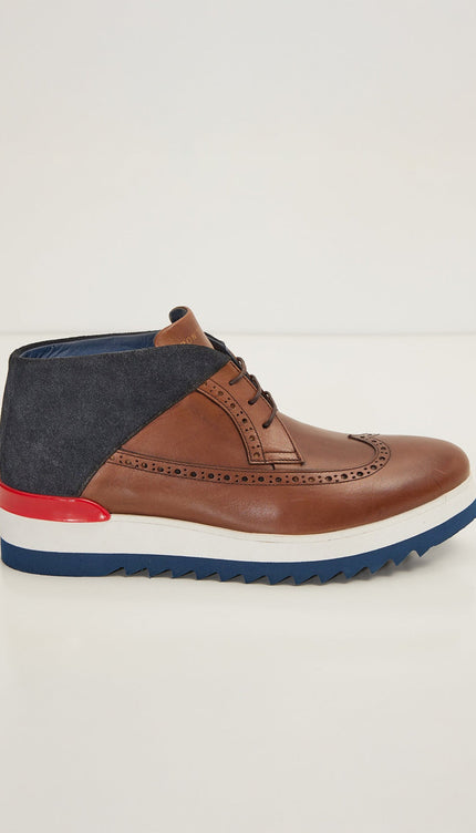 Leather Wingtip Sneaker Boots - Brown - Ron Tomson