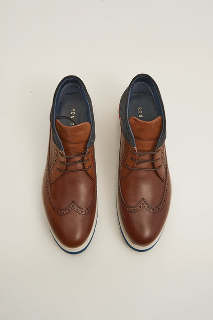 Leather Wingtip Sneaker Boots - Brown - Ron Tomson