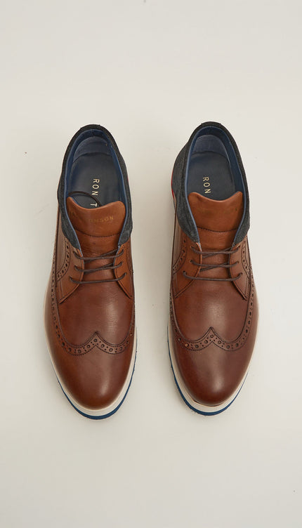 Leather Wingtip Sneaker Boots - Brown - Ron Tomson