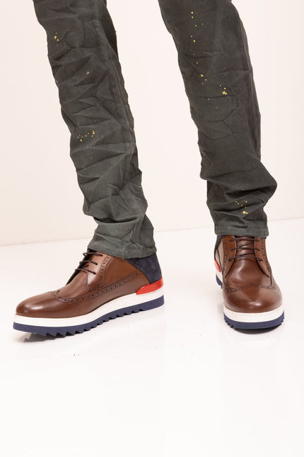 Leather Wingtip Sneaker Boots - Brown - Ron Tomson