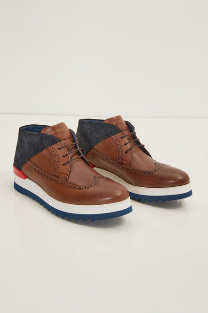 Leather Wingtip Sneaker Boots - Brown - Ron Tomson