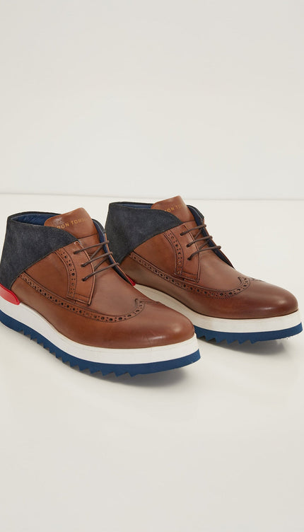 Leather Wingtip Sneaker Boots - Brown - Ron Tomson