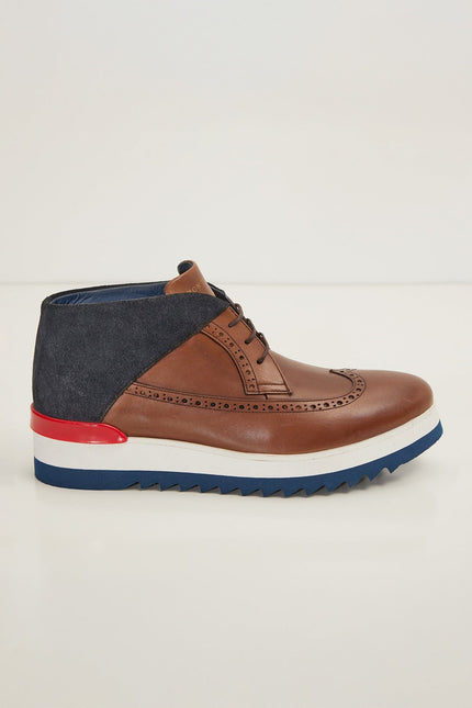 Leather Wingtip Sneaker Boots - Brown - Ron Tomson