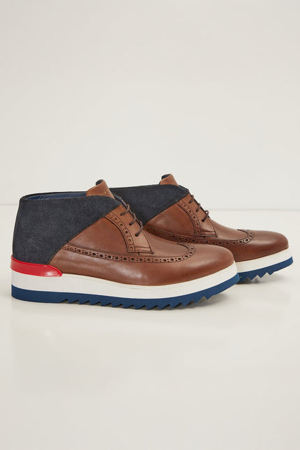 Leather Wingtip Sneaker Boots - Brown - Ron Tomson