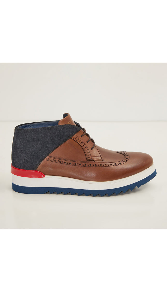 Leather Wingtip Sneaker Boots - Brown - Ron Tomson