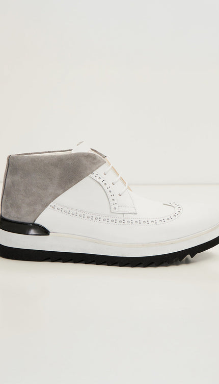 Leather Wingtip Sneaker Boots - White - Ron Tomson