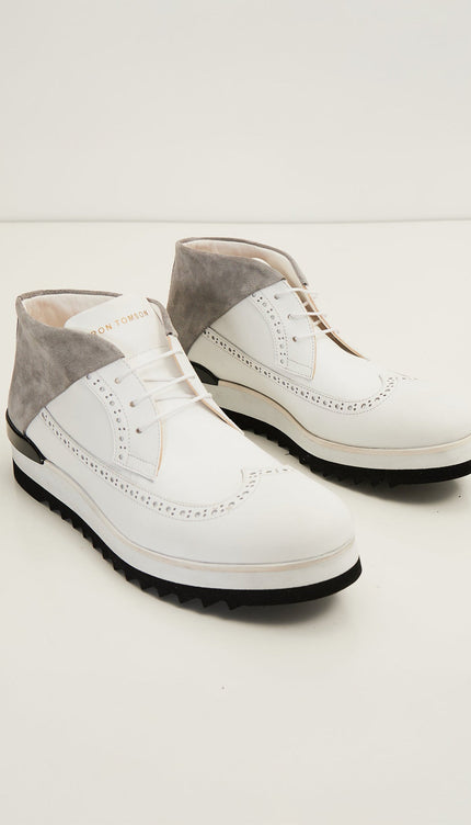 Leather Wingtip Sneaker Boots - White - Ron Tomson