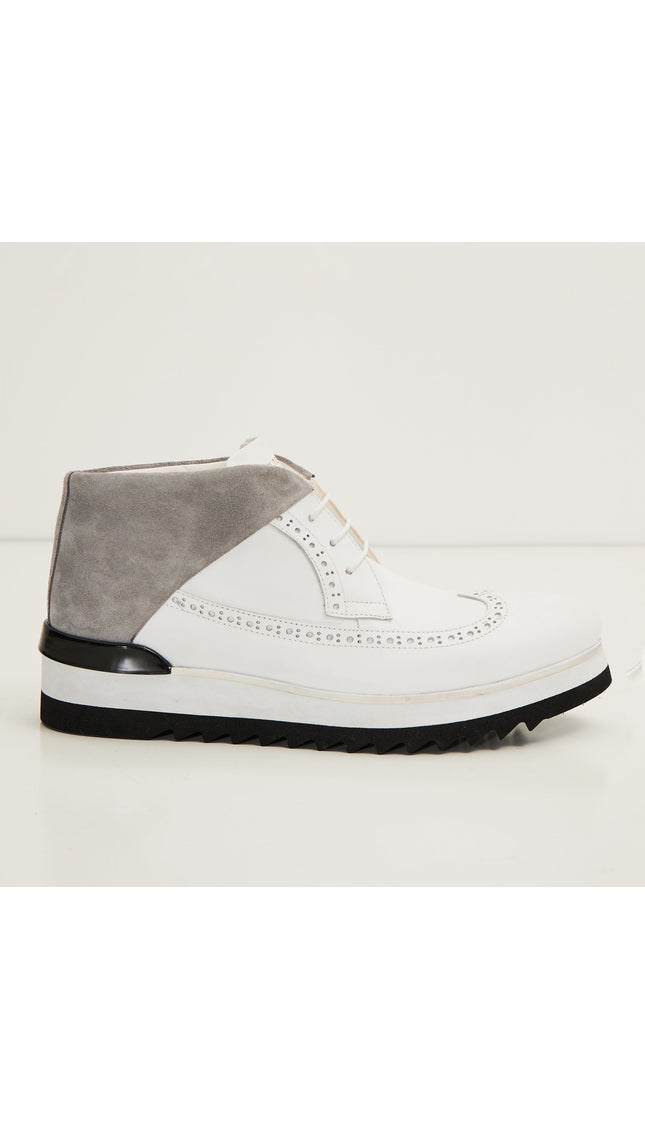 Leather Wingtip Sneaker Boots - White - Ron Tomson