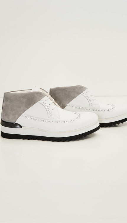 Leather Wingtip Sneaker Boots - White - Ron Tomson