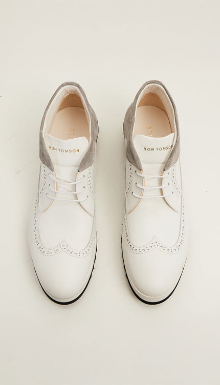 Leather Wingtip Sneaker Boots - White - Ron Tomson