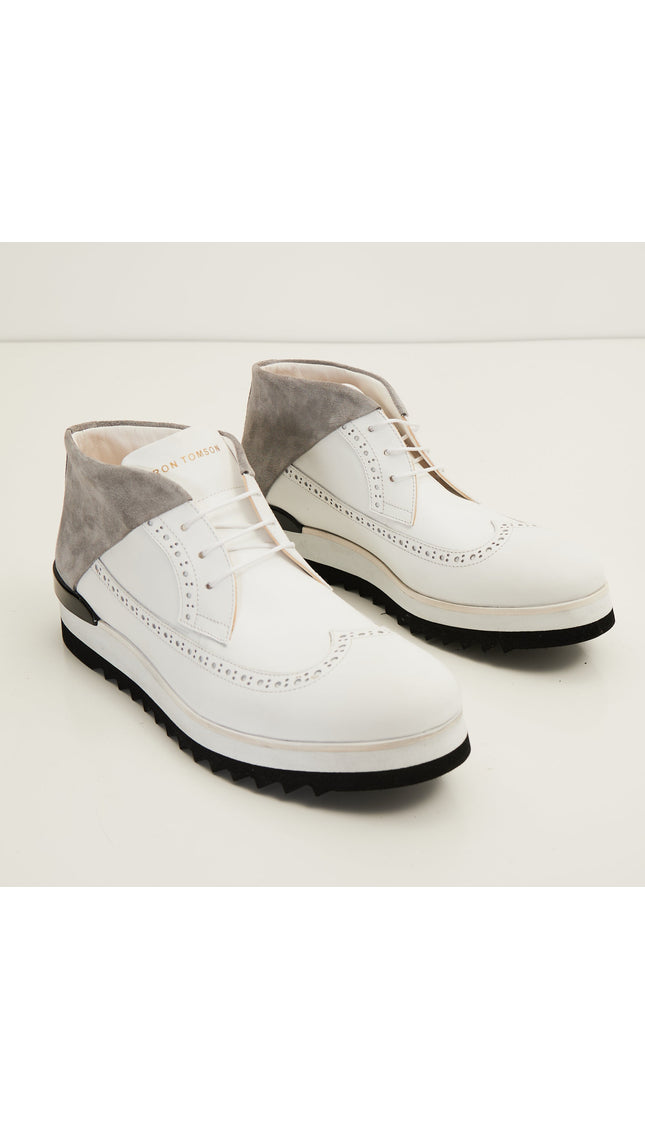 Leather Wingtip Sneaker Boots - White - Ron Tomson