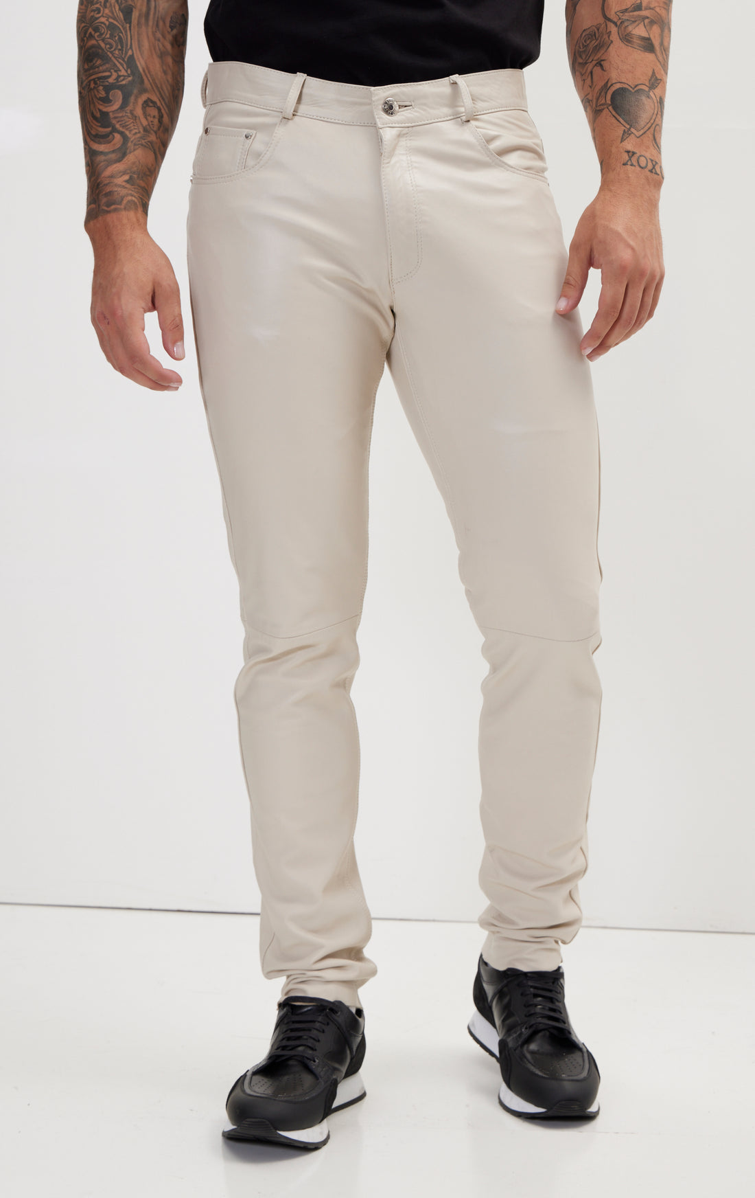 Genuine Lambskin Leather Pants - Beige