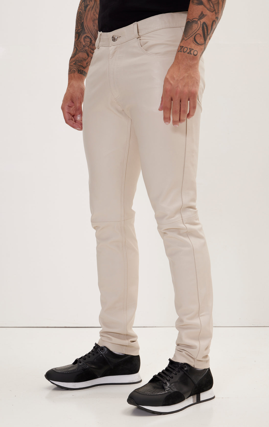 Genuine Lambskin Leather Pants - Beige