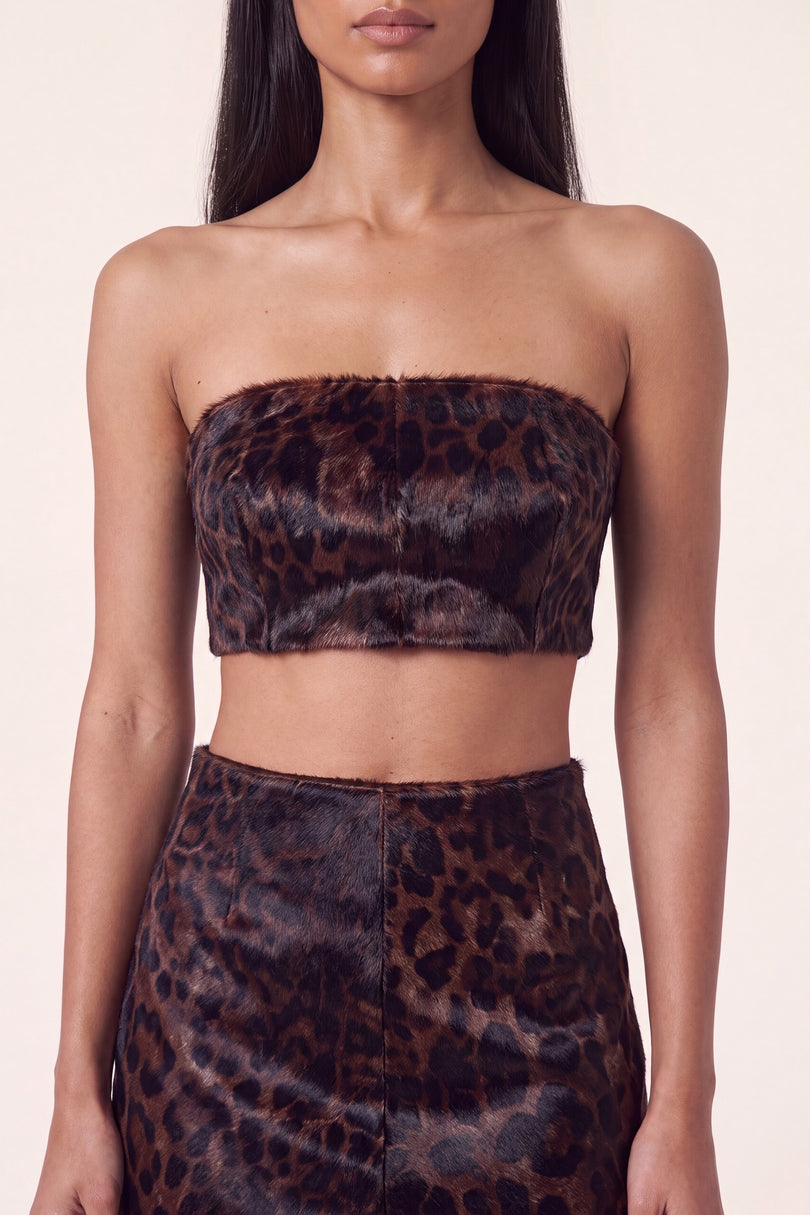 Calf Hair Bandeau Top - Black Leopard - leopard calf hair macro
