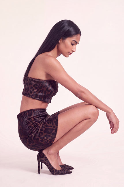 Calf Hair Mini Skirt - Black Leopard - crouch