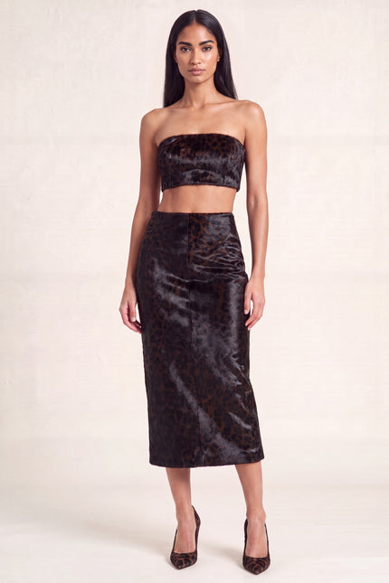 Calf Hair Pencil Skirt - Black Leopard - front