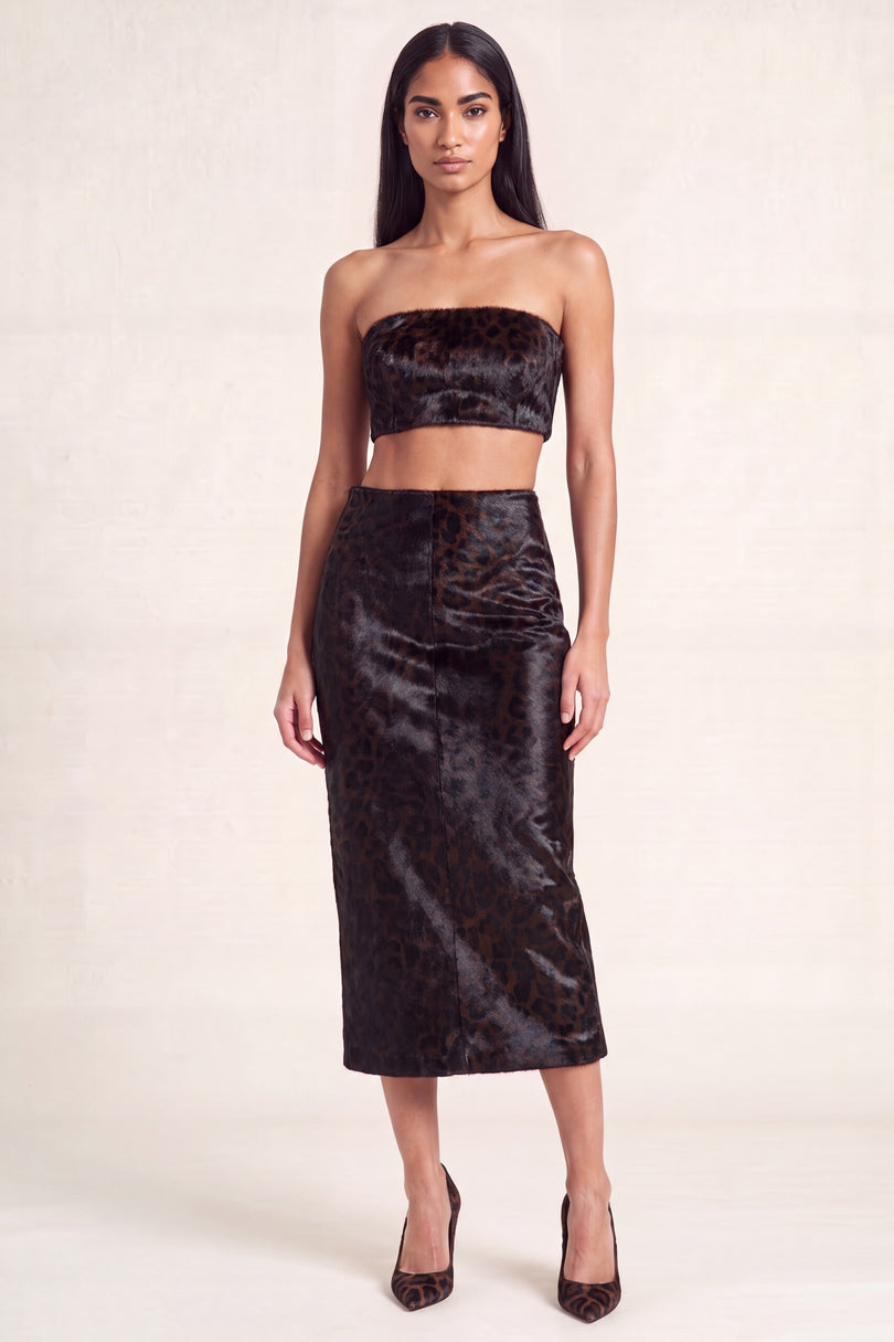 Calf Hair Pencil Skirt - Black Leopard - front
