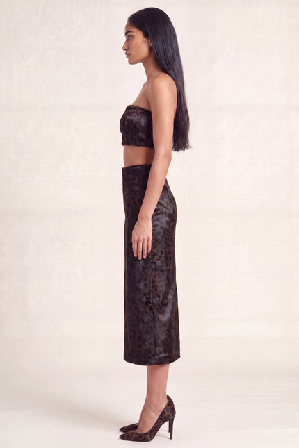 Calf Hair Pencil Skirt - Black Leopard - side profile