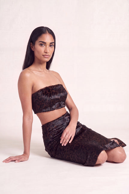 Calf Hair Pencil Skirt - Black Leopard - seated