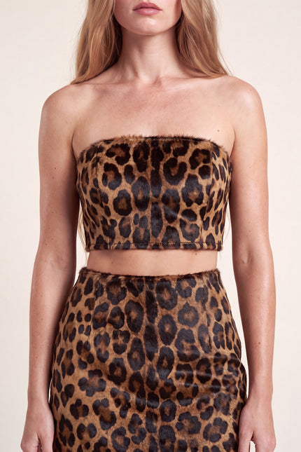 Calf Hair Bandeau Top - Brown Leopard - leopard calf hair macro