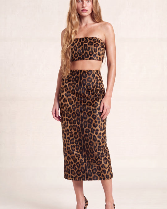 Calf Hair Pencil Skirt - Brown Leopard - front