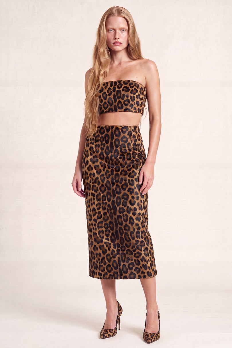 Calf Hair Pencil Skirt - Brown Leopard - front